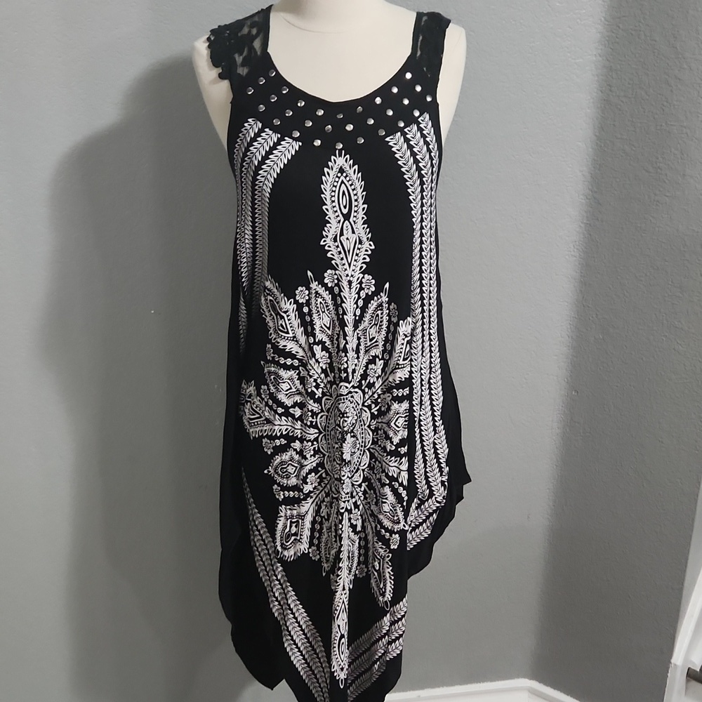 Step in Style Black and White  Bandana Dress Size Medium Boho  Vibes